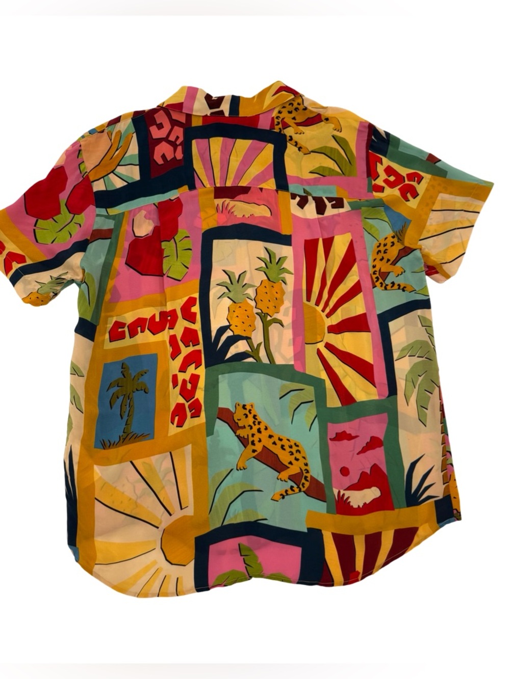 FARM Rio Vibrant Multicolor Tropical Patchwork Button-Down - Picture 8 of 11